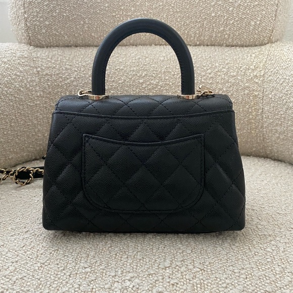 Chanel Black Quilted Grained Calfskin Mini Bag with Top Handle Gold Hardware - Picture 3 of 12
